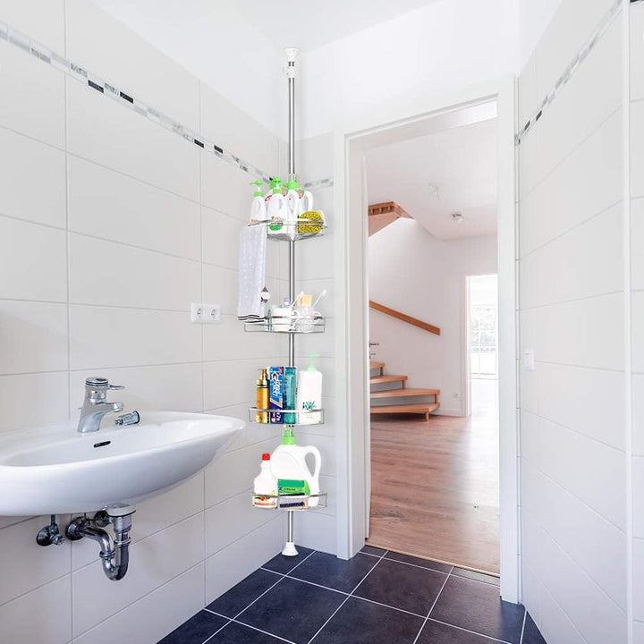 Drumm Teleskop-Duschregal, Eckregal aus Edelstahl, Eckregal für Badezimmer, vom Boden bis zur Decke,