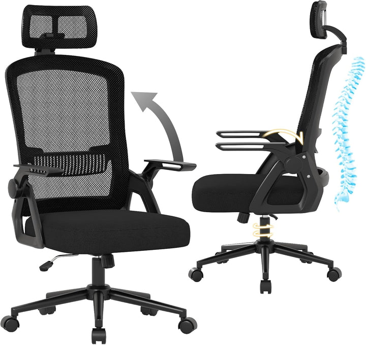 naspaluro Bürostuhl Ergonomisch mit Verstellbarer Armlehnen, Schreibtischstuhl mit Kopfstütze, Atmun