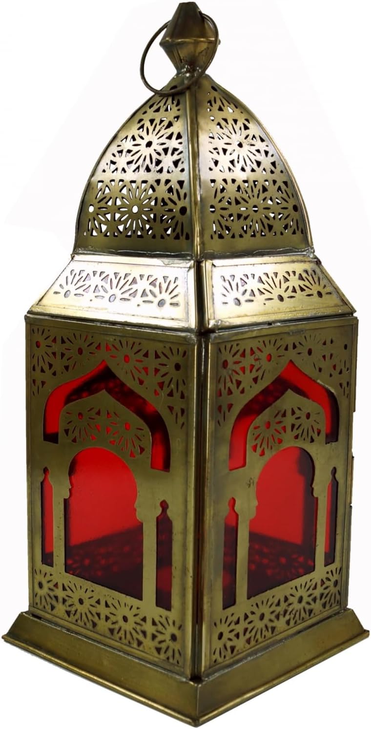GURU SHOP Orientalische Metall/Glas Laterne in Marrokanischem Design, Windlicht, Lila, Farbe: Lila,