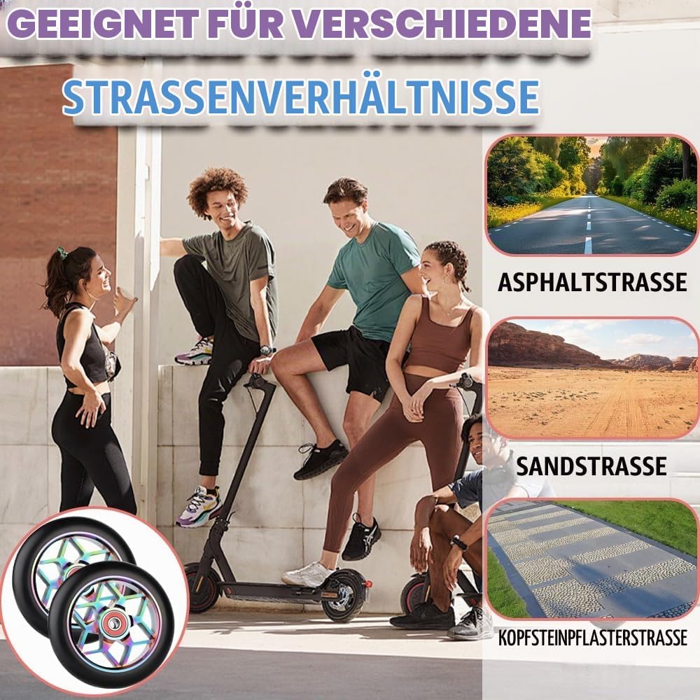 Stunt Scooter Rollen, 2 Stück Ersatzräder für Scooter, 110mm Stunt ScooterReifen mit ABEC, Aluminium