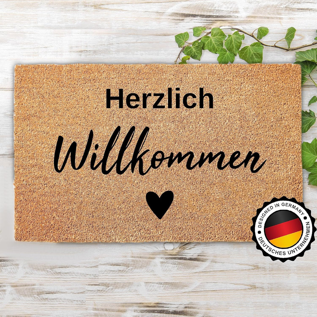 Kokos Fussmatte 60x40 Willkommen I Extra langlebige & rutschfeste Kokosmatte I Für Innen & Überdacht