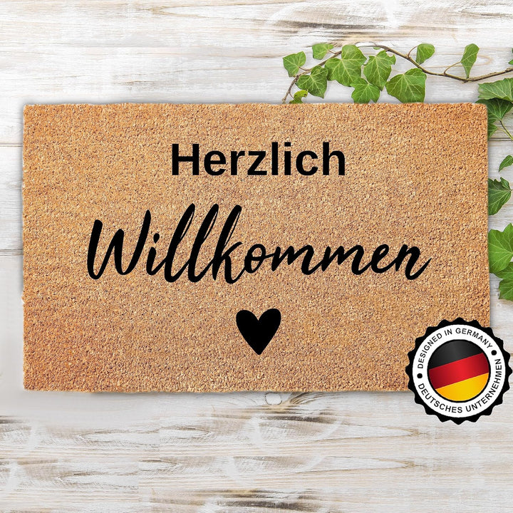 Kokos Fussmatte 60x40 Willkommen I Extra langlebige & rutschfeste Kokosmatte I Für Innen & Überdacht