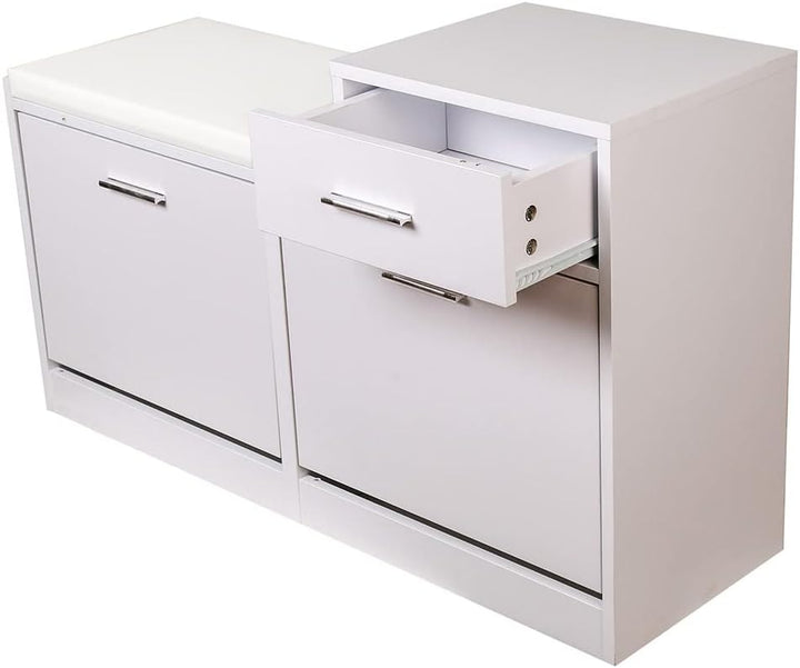 BAKAJI Schuhtruhe, gepolsterte Sitzbank, Weiss, Holz, Slim, 5 x 57 x 30 cm, 94,5x57x30 cm