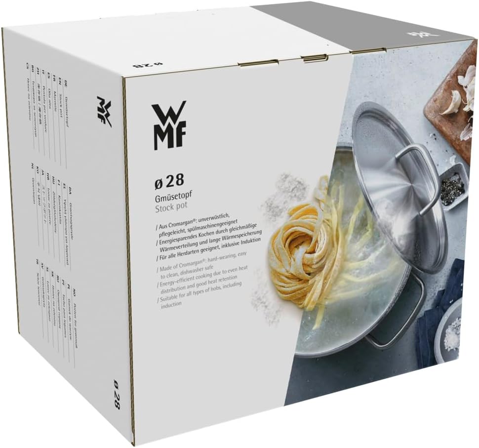 WMF Gemüse- Suppentopf Induktion 28cm, Metalldeckel mit Dampföffnung, Kochtopf gross 14l, Cromargan