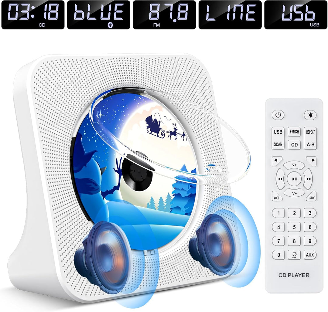 KOVCDVI CD Player mit Lautsprecher CD Player Bluetooth 5.0 CD-Player Desktop mit Fernbedienung Staub