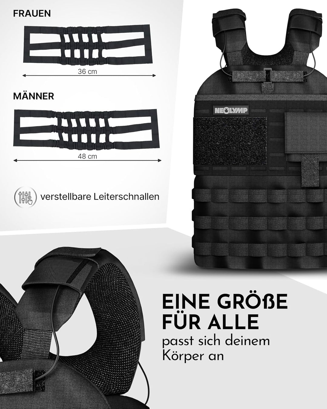 NEOLYMP Gewichtsweste – Unisex Weighted Vest – Plattenträger Weste mit Tasche – Kein Verrutschen – A