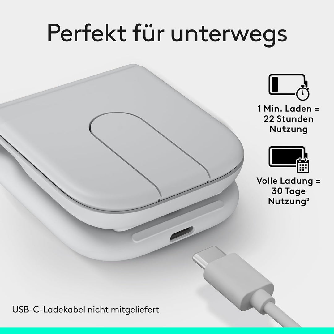 Logitech Mobi Fold, ultramobile Maus für unterwegs, klein und leicht, Touch-Scroll, leise Klicks, 4K