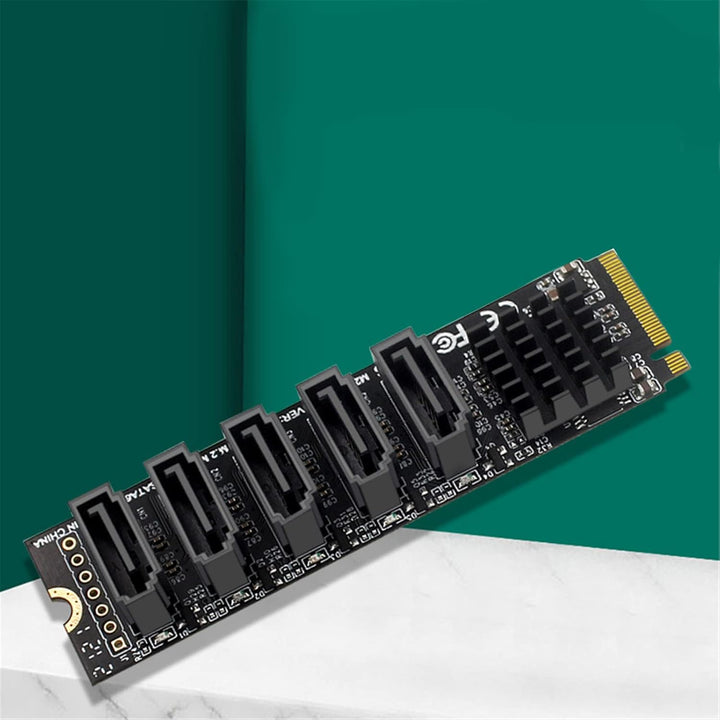 WANGCL NVME zu SATA Adapter M.2 zu SATA Konverter 5Port mit Aluminium Radiator Unterstützung PM Funk