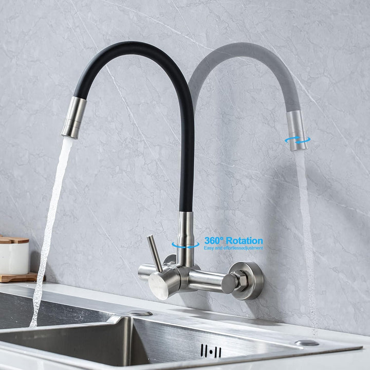 Wasserhahn Küche Wandmontage,Edelstahl Wandarmatur Küche mit 2 Wasserstrahlarten, Küchenamatur mit F