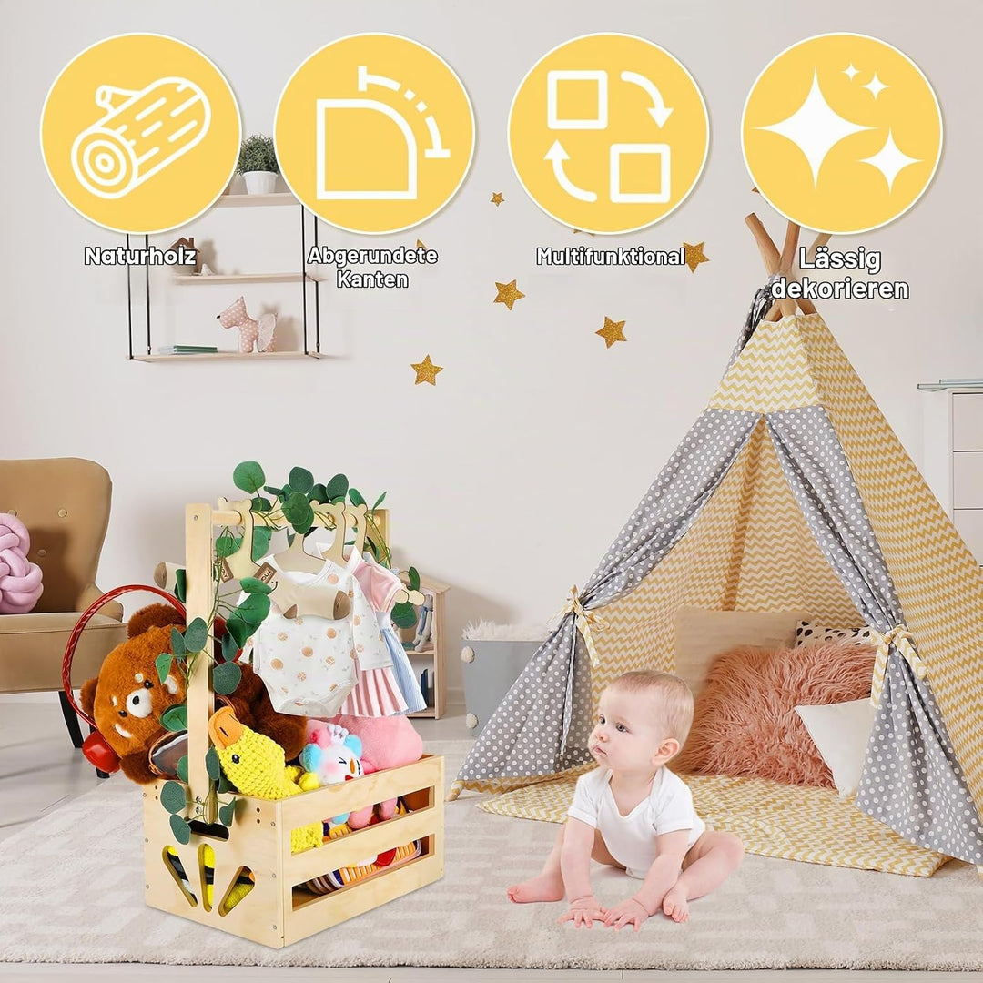 Alitree Babyparty Geschenk, Babyparty Geschenk mit Holz, Baby Aufbewahrungskorb Griff, Personalisier