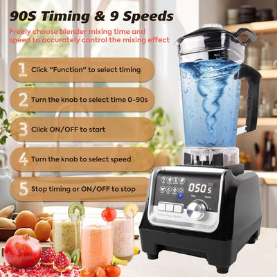 Standmixer 2000W, 2L Hochleistungsmixer Mixer für Eis/Obst, Standmixer mit 90-Sekunden-Timer, Digita