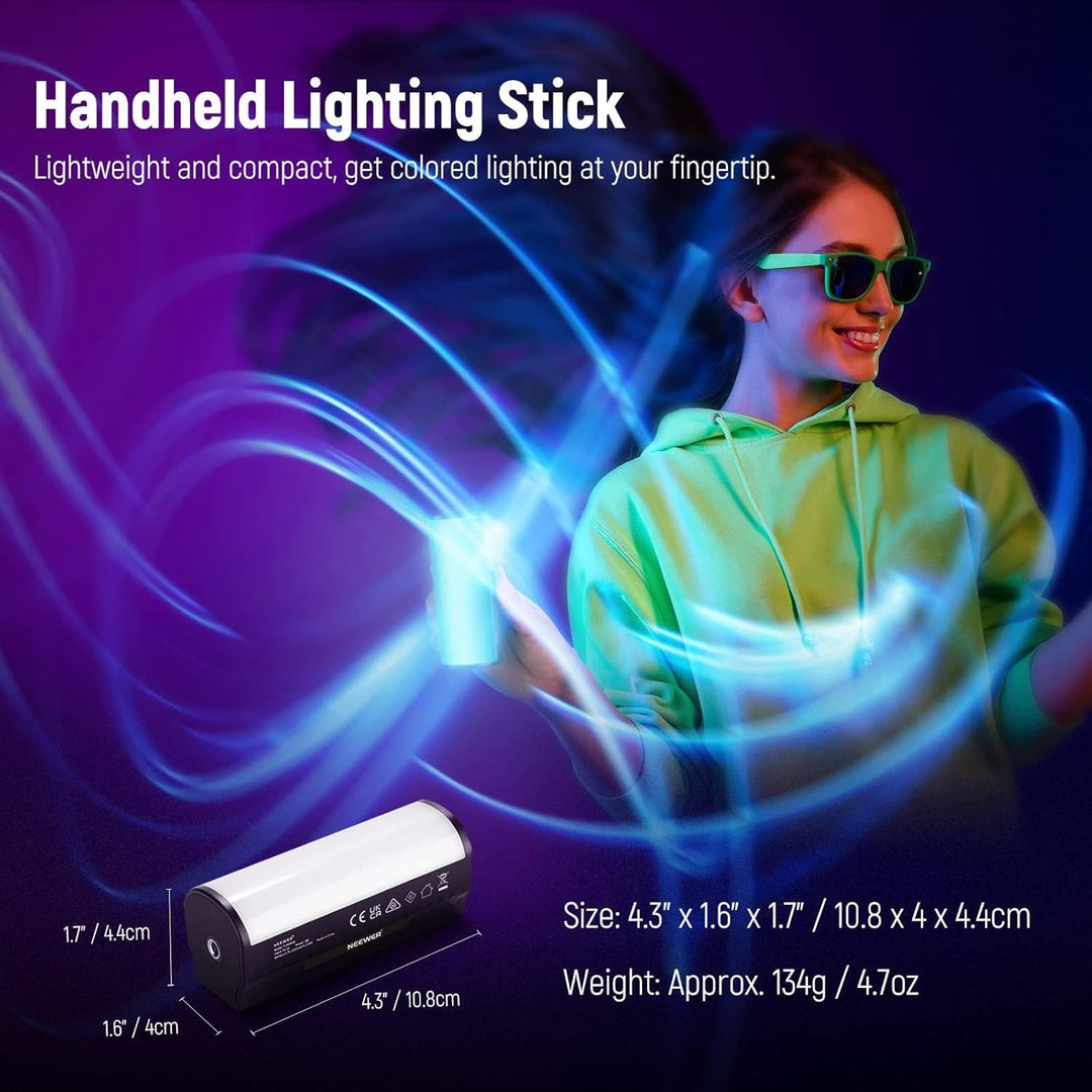 NEEWER 2 Pack magnetische Handlicht Stab, 360° Full RGB Mini LED Video Licht Stick mit 2500mAh Akku,
