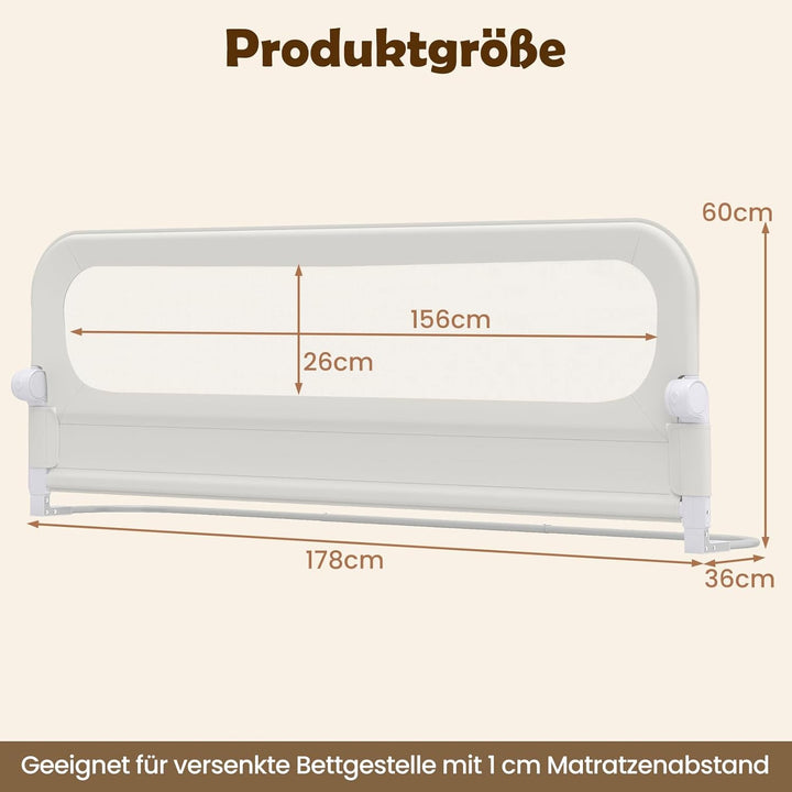 COSTWAY Bettgitter klappbar, 180 x 60 cm Bettschutzgitter mit abnehmbarem Oxford-Bezug, U-förmigem G