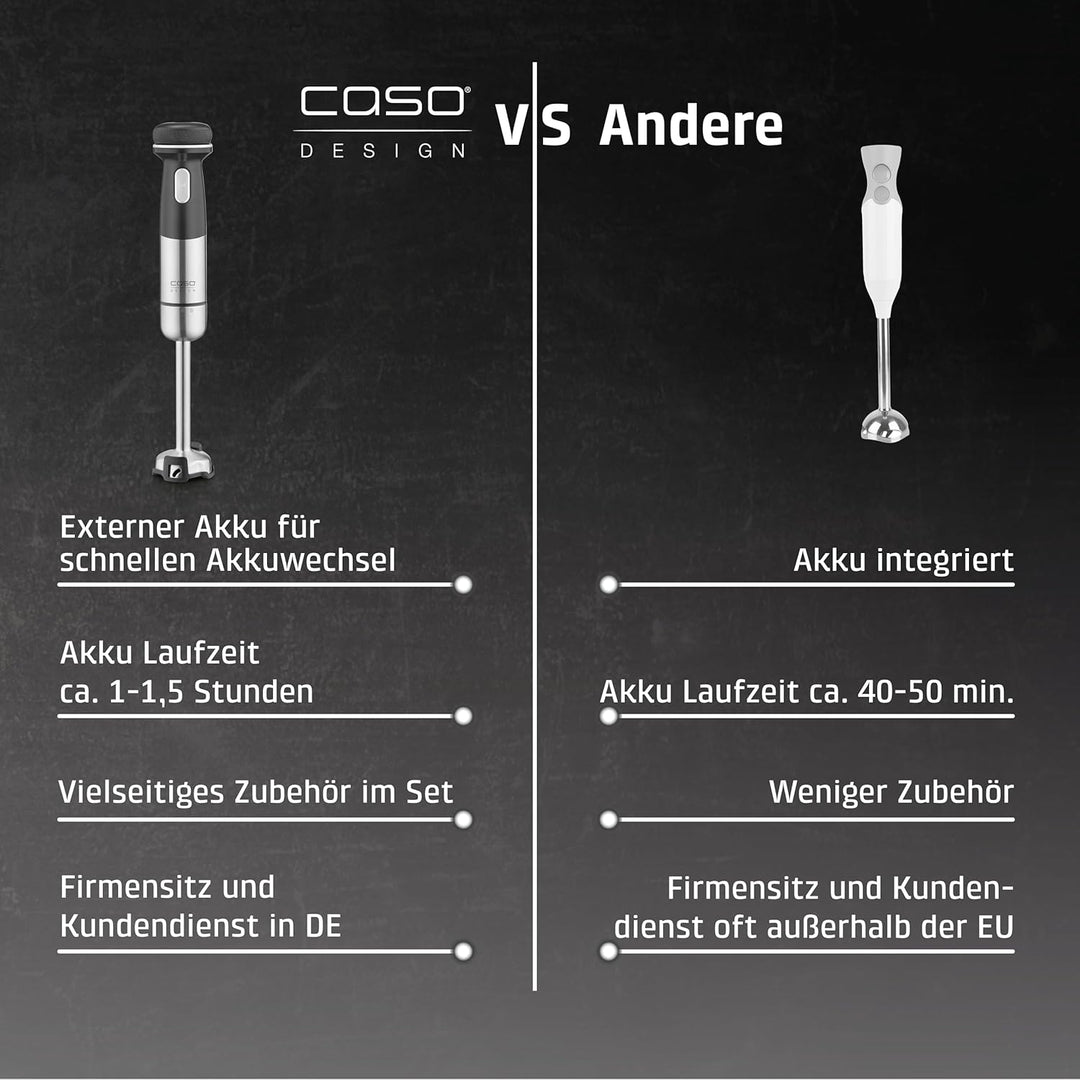 CASO Click & Mash - kabelloses 4 in 1 Stabmixer Set, akkubetrieben, verwendbar als Pürierer, Zerklei
