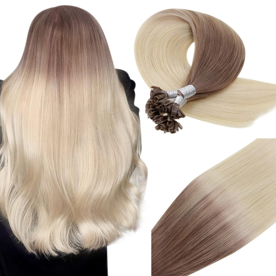 Vivien Extensions Echthaar U Tip 60cm Blond Ombre Heisse Fusion Bonding Extensions Echthaar Hellbrau