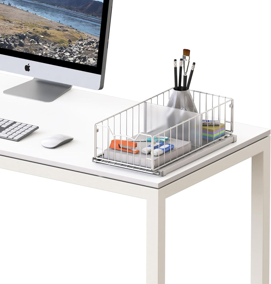 Simple Houseware Ausziehbarer Schrank-Schiebekorb, Weiss Weiss/Opulenter Garten, Weiss/Opulenter Gar
