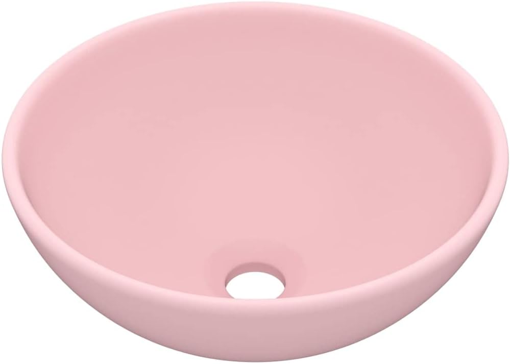 HOMIUSE Luxus-Waschbecken Rund Matt Rosa 32,5x14 cm Keramik Waschbecken Waschtisch Aufsatzwaschbecke