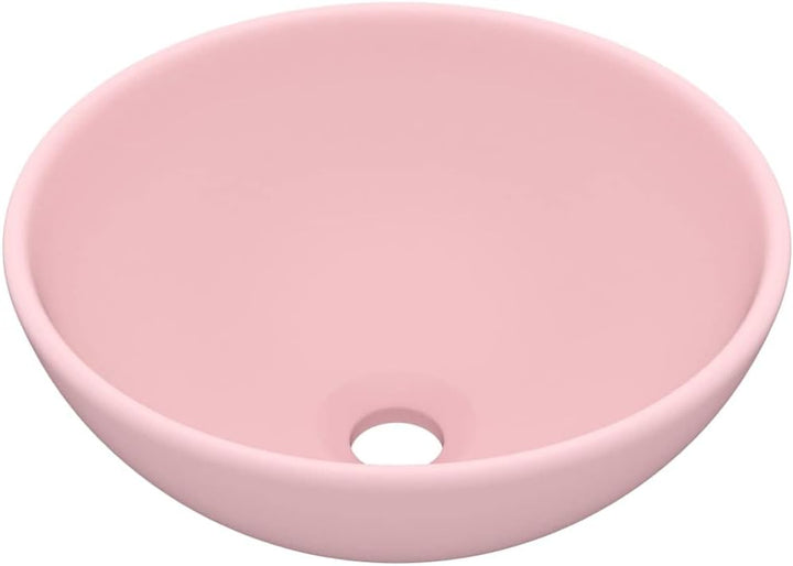 HOMIUSE Luxus-Waschbecken Rund Matt Rosa 32,5x14 cm Keramik Waschbecken Waschtisch Aufsatzwaschbecke