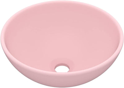 HOMIUSE Luxus-Waschbecken Rund Matt Rosa 32,5x14 cm Keramik Waschbecken Waschtisch Aufsatzwaschbecke
