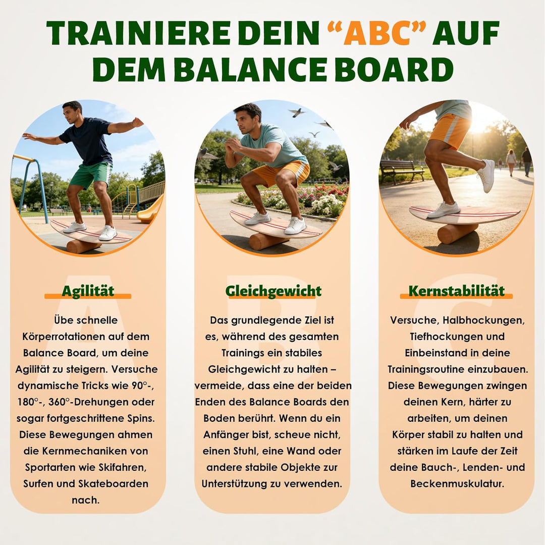Balance Board, Holz Balance Board Erwachsene Gleichgewichtstrainer Mit Korkrolle, Kork Halbkugel und