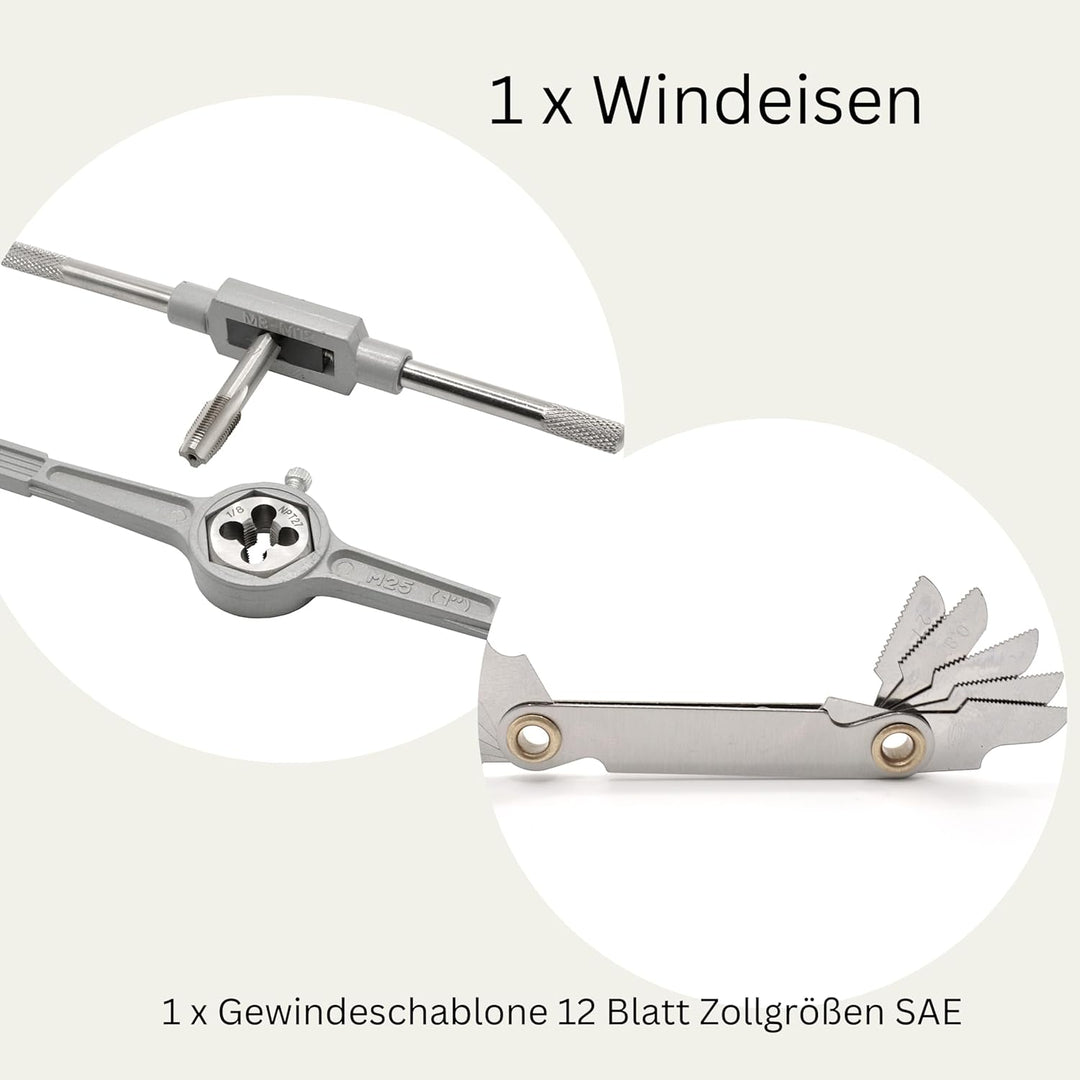 Gewindeschneider Set 40 teilig Zollgewinde SAE Gewindebohrer zöllig Gewindeschneidsatz 40 Teile Schn