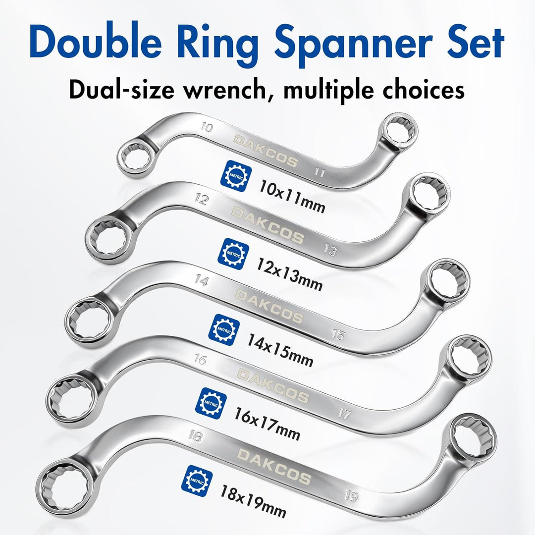 DAKCOS Doppel-Ringschlüssel-Satz, S-Form Ringschlüssel Set SW 10x11mm, 12x13mm, 14x15mm, 16x17mm, 18