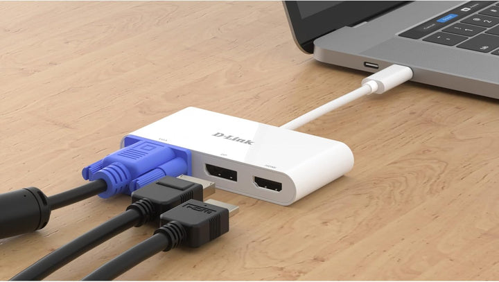 D-Link DUB-V310 Adapter USB Typ C auf HDMI, VGA und Display Port, 3 in 1, HDMI 4K und 1080p, 3 Ausgä