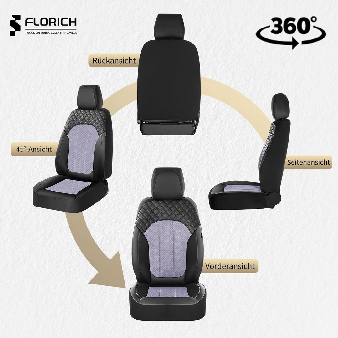 FLORICH Autositzbezüge Komplettset Vordersitzbezüge, PU Leder Air-Mesh Sitzbezüge Atmungsaktiver Sit