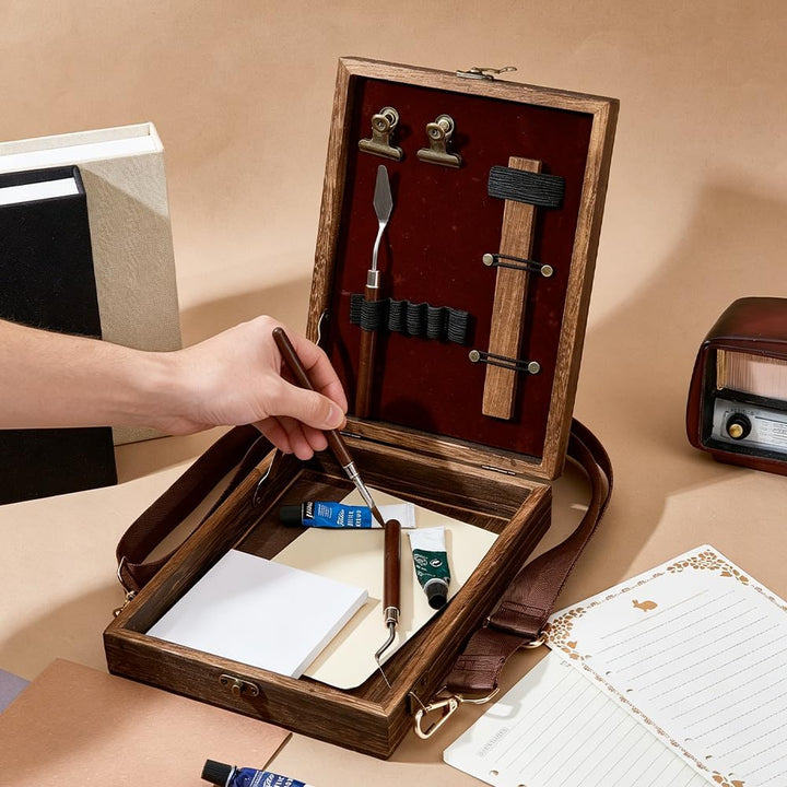 DICOSMETIC Schriftsteller Messenger Holzkasten Multifunktionale Umhängbare Postman Tasche Tragbare K
