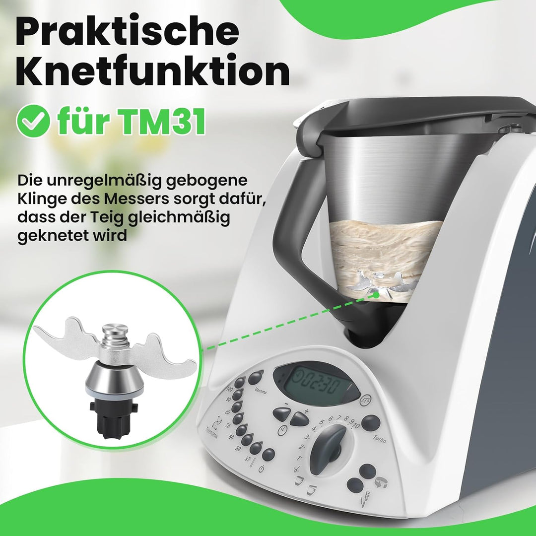 Teigmesser für Thermomix, Mixmesser Ersatz Zubehör passend für Thermomix TM31, Edelstahl-Teigmischme