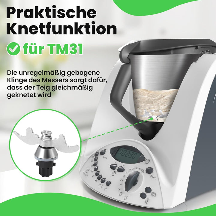 Teigmesser für Thermomix, Mixmesser Ersatz Zubehör passend für Thermomix TM31, Edelstahl-Teigmischme