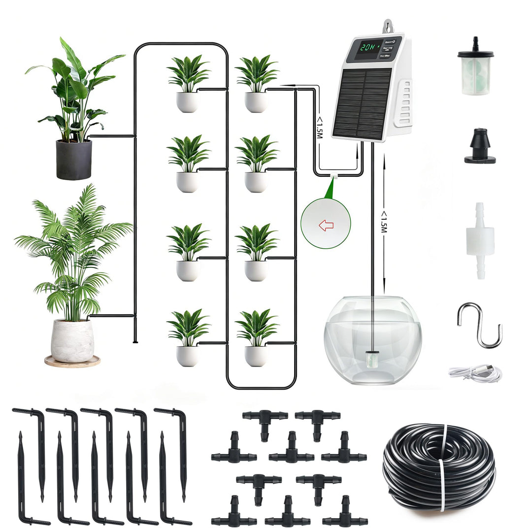 Solar Automatisches Bewässerungssystem für Pflanzen, IP65 Wasserdicht, Solarbetriebene Gartenbewässe