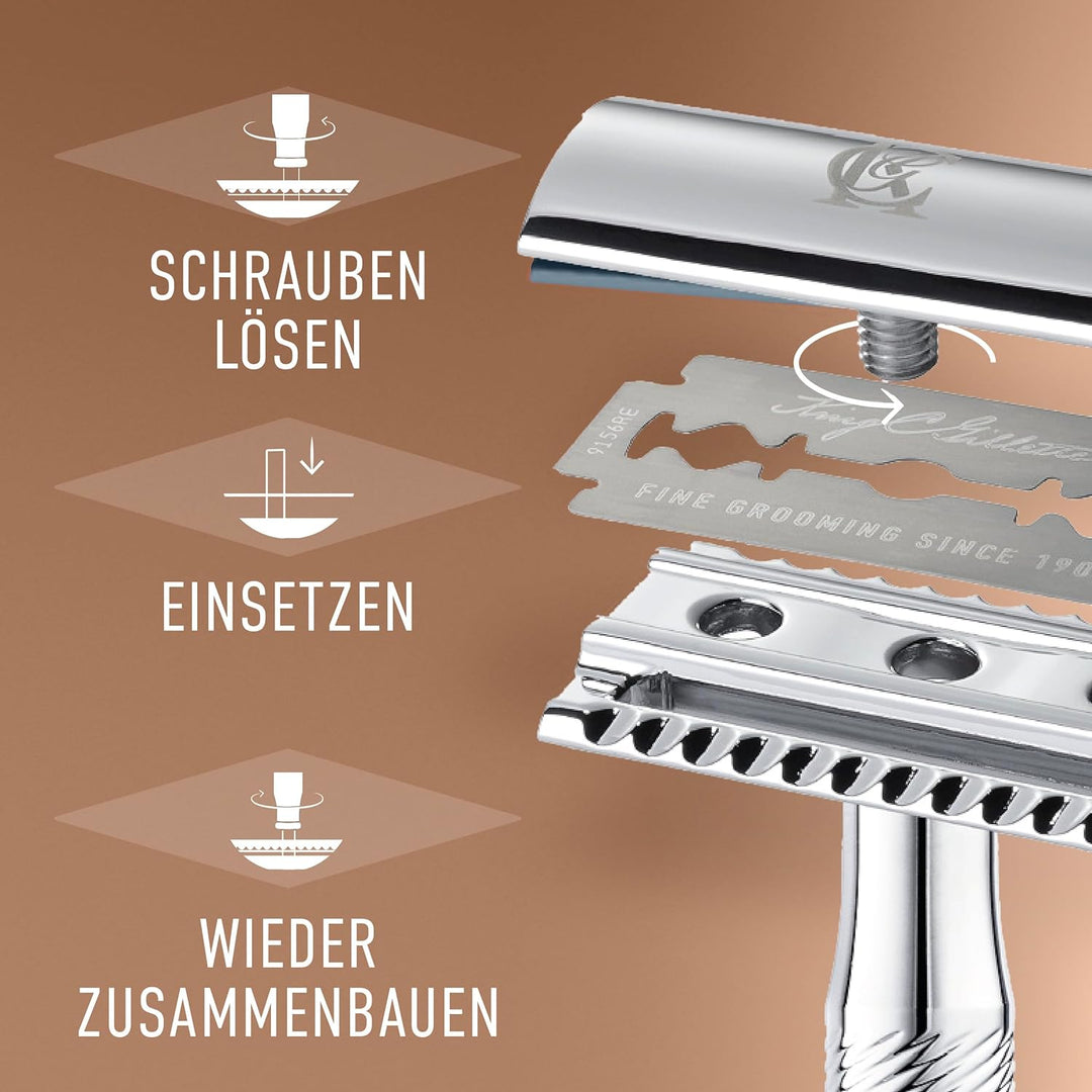 King C. Gillette Rasierhobel Herren, Rasierer + 5 Rasierklingen, Nassrasierer Safety Razor mit langl