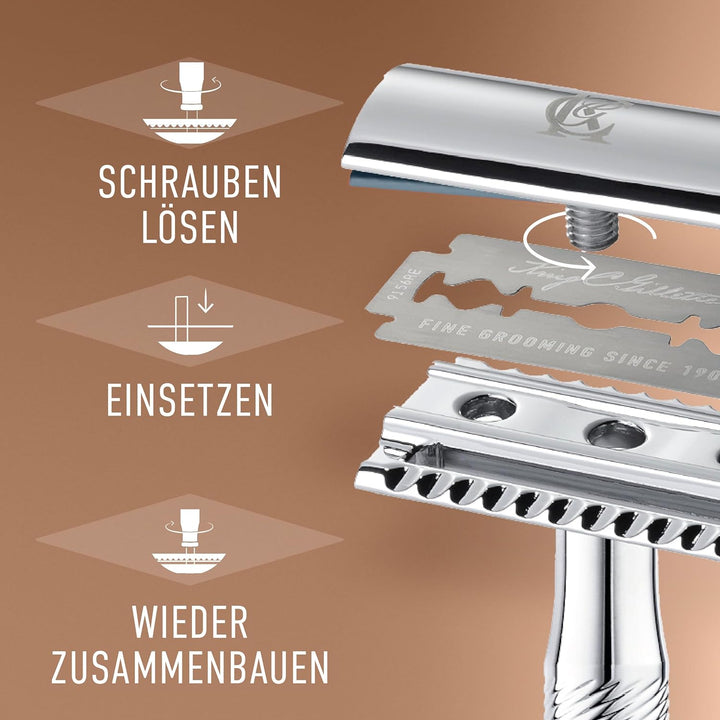 King C. Gillette Rasierhobel Herren, Rasierer + 5 Rasierklingen, Nassrasierer Safety Razor mit langl