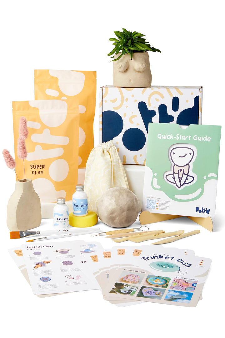 Pott'd Ton Töpferset für Anfänger für zuhause - Lufttrocknend. DIY Set für Erwachsene. Enthält: Luft