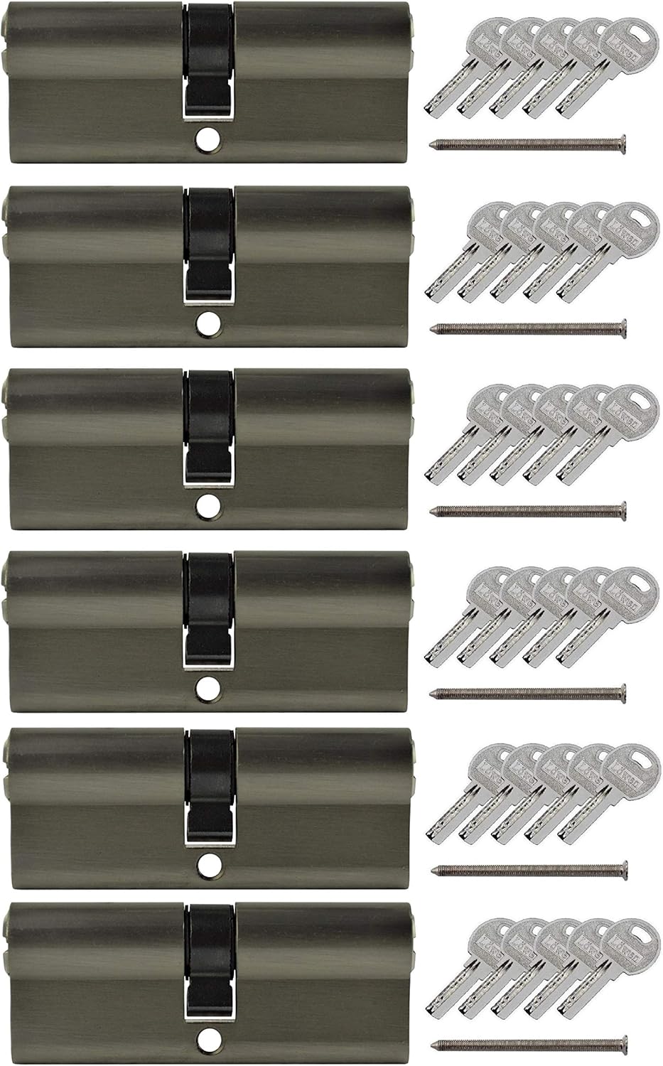 LÖWEN 60 mm 6x Zylinderschloss 30/30 Doppelzylinder gleichschliessend Massive Schliesszylinder inkl.