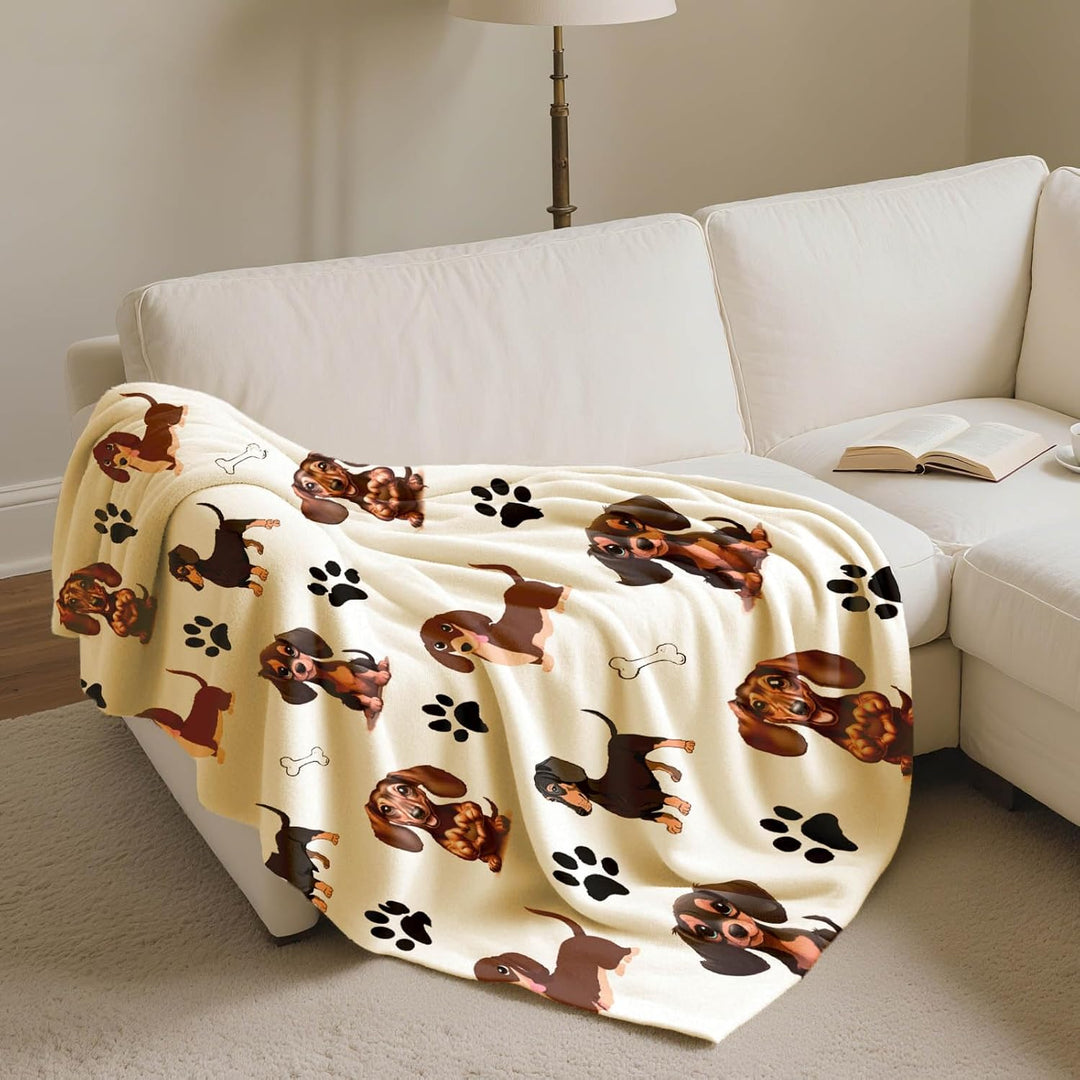 Dackel Kuscheldecke Flauschig 130x150 - Warm Blanket für Sofa & Couch, DackelGeschenk für Frauen Män