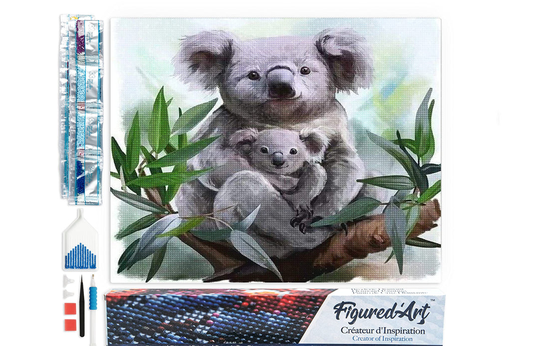 Figured'Art Diamond Painting Erwachsene 40x50cm Ganze Leinwand gerollt Koala und Baby 5D Bilder Ecki