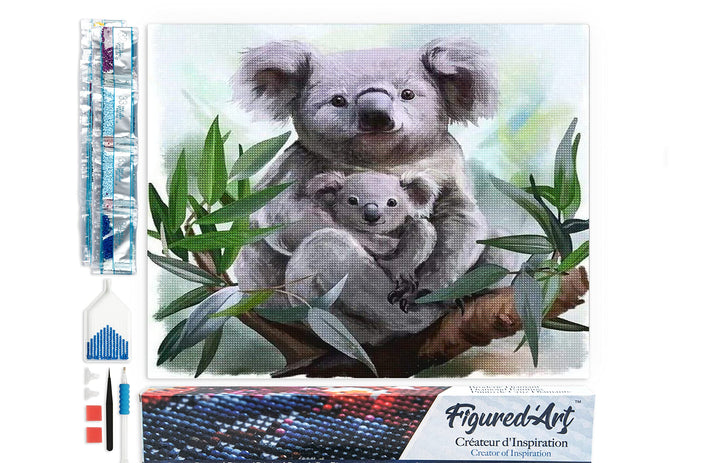Figured'Art Diamond Painting Erwachsene 40x50cm Ganze Leinwand gerollt Koala und Baby 5D Bilder Ecki