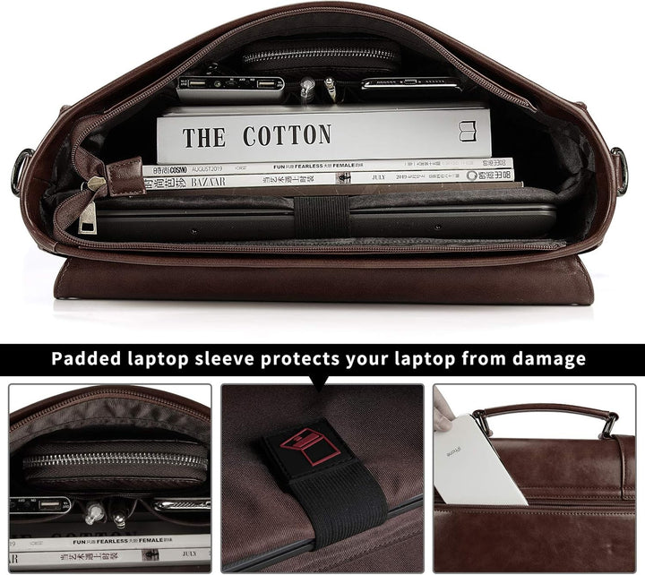 Lubardy Umhängetaschen Herren Aktentasche Laptoptasche 15.6 Zoll Wasserdichte Messenger Bag Vintage