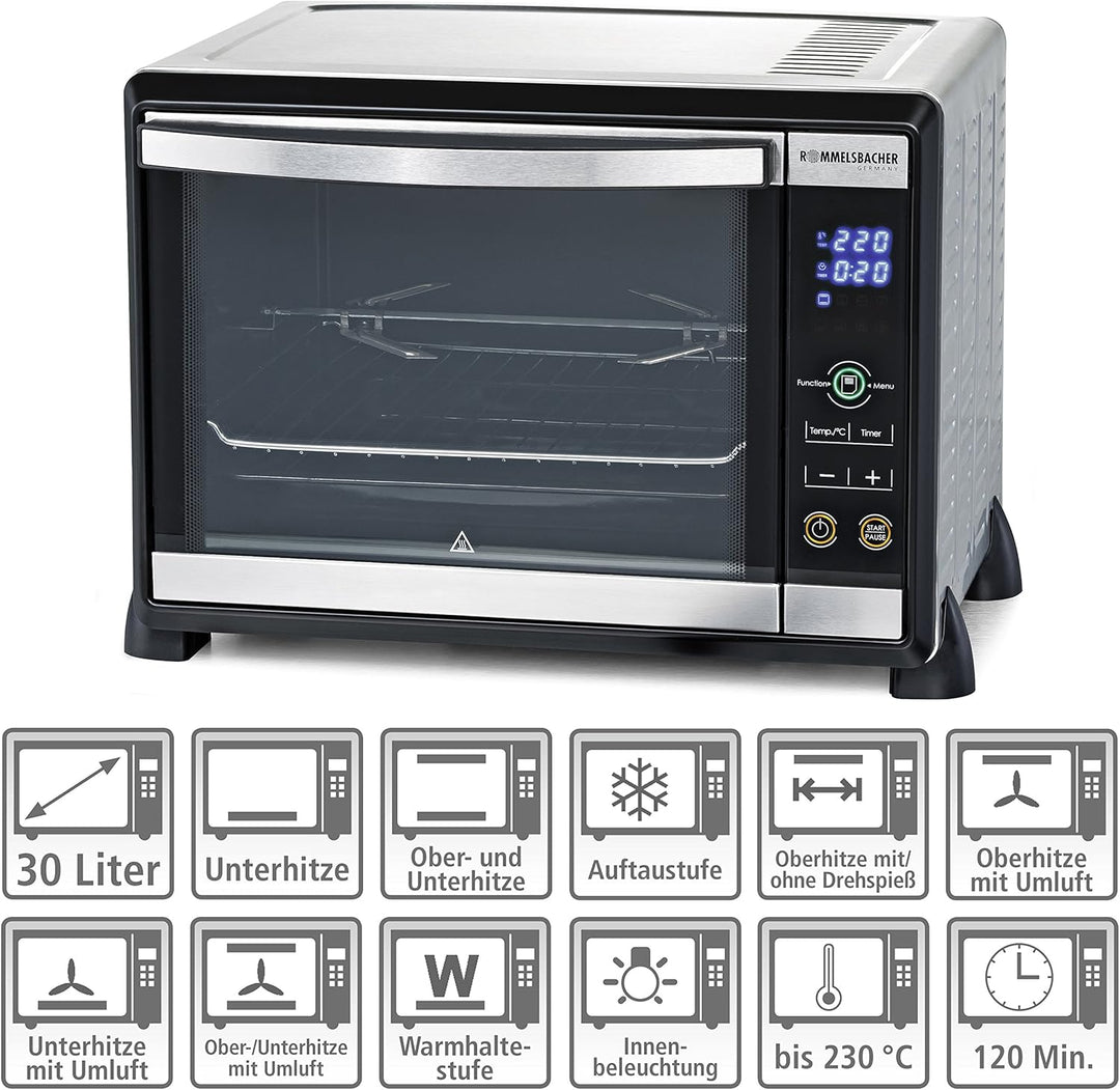 ROMMELSBACHER Elektronik Back &amp; Grill Ofen BGE 1580/E - 30 Liter Backraum, elektronische Regelung vo