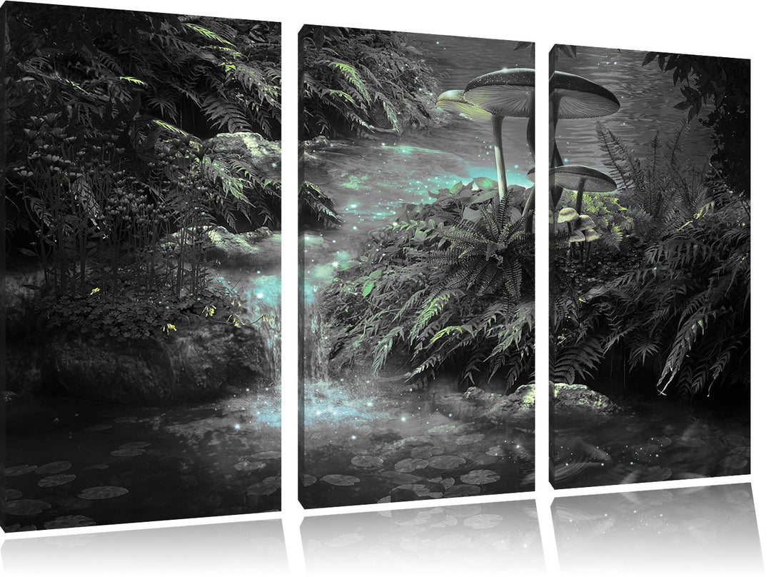 Pixxprint magischer Märchenwald als Leinwandbild/Grösse: 3 Teilig (120x80) cm/Wandbild/Kunstdruck/fe