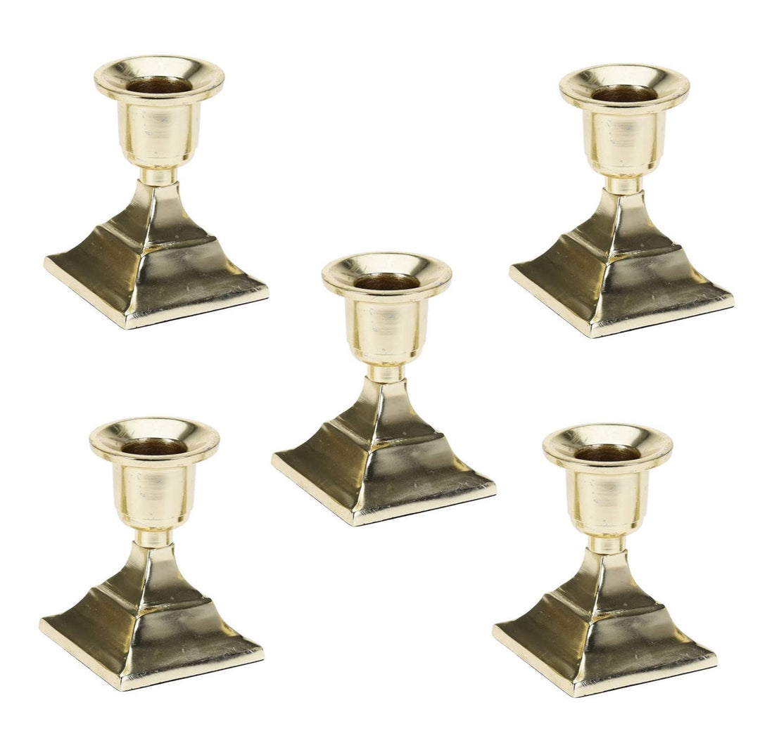 Marzoon 5 Stück Kerzenleuchter im Set Kerzenständer Stabkerzenhalter in Gold, Höhe 7,5cm mit quadrat