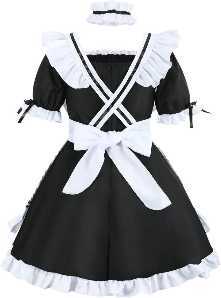 nbe - Niedliches Anime Französisch Dienstmädchenkleid mit 12-TLG. Kuchengarnitur, Herz-Choker-Kostüm