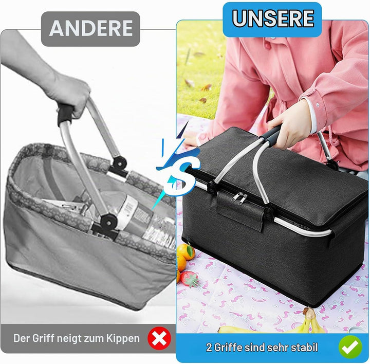 18L Einkaufskorb Faltbar, Einkaufskorb mit Kühlfunktion, mit Deckel, Korb Einkaufen, Kühlkorb Klappb