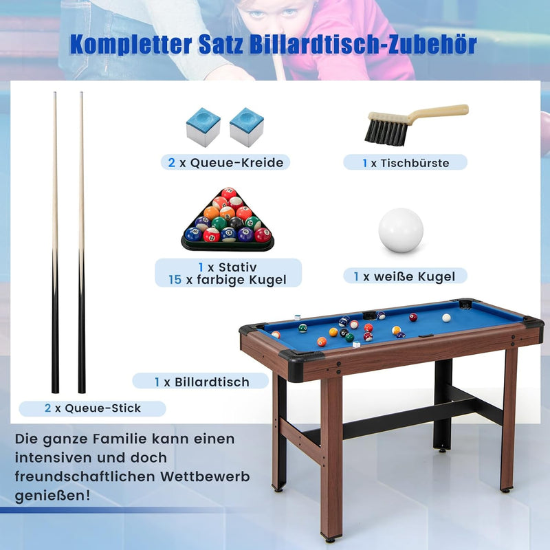 COSTWAY Billardtisch, Billlard Tisch aus Holz mit Zubehör, Pooltisch mit 2 Queues, 2 Kreiden & Dreie