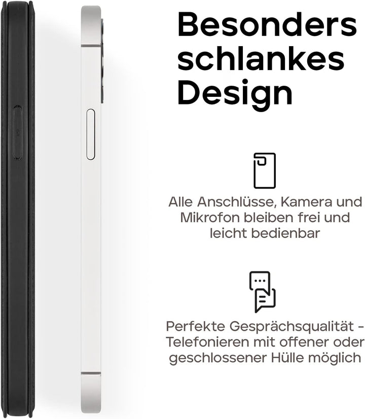 WIIUKA Hülle für iPhone 12 Pro Max Lederhülle, Deutsches Premium Leder, mit Kartenfach, extra Dünn,
