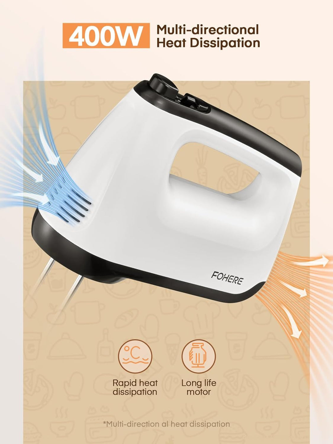 Hand Mixers - 6 Geschwindigkeiten - mit Turbo-Boost - 400 W Elektrischer Handmixer - mit Aufbewahrun
