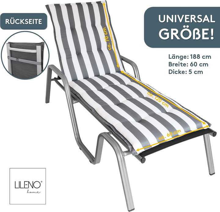 LILENO HOME Sonnenliege Auflage als [1er Set - Rollliege] in Blockstreifen Grau - Gartenliegen Aufla