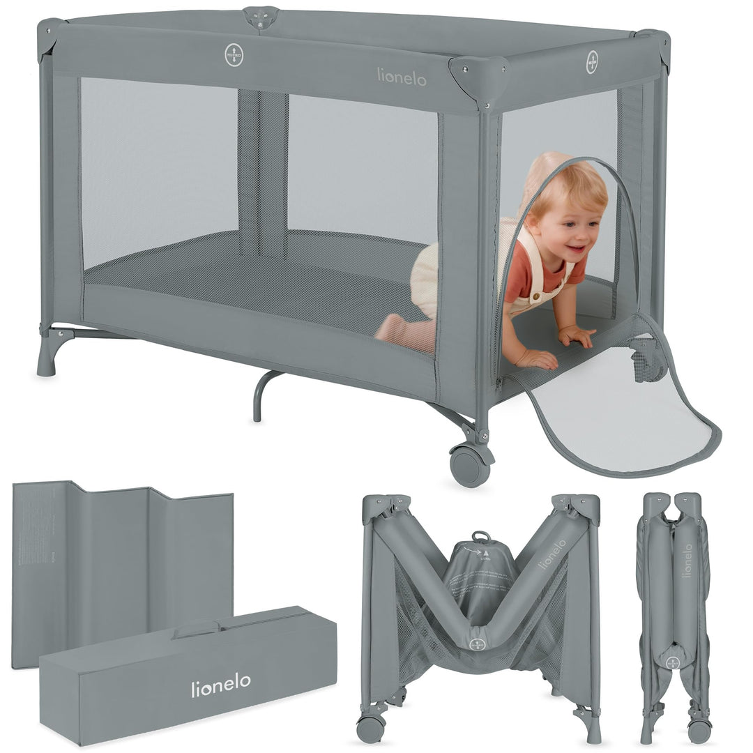 Lionelo Amelie Baby-Reisebett, ab Geburt bis 15 kg, klein, faltbar, weiche Faltmatratze, 100,5 x 70,